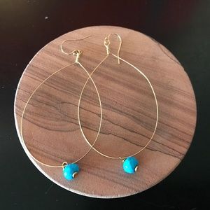Beautiful! Gold Wire Oval Earrings Turquoise Bead